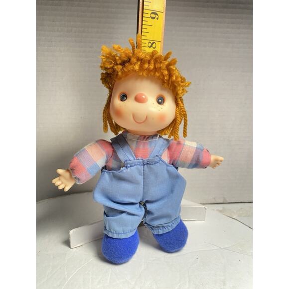 Vtg House of Lloyd Small Lollipop Doll Orange Yarn Hair Boy 8” Overalls Label - Picture 9 of 9